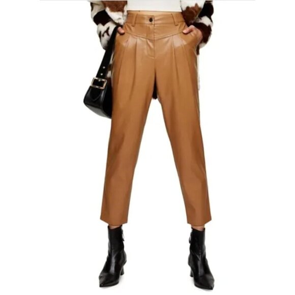 NWT TOPSHOP 80s Faux Leather High Waisted Trouser Pants - Picture 1 of 8